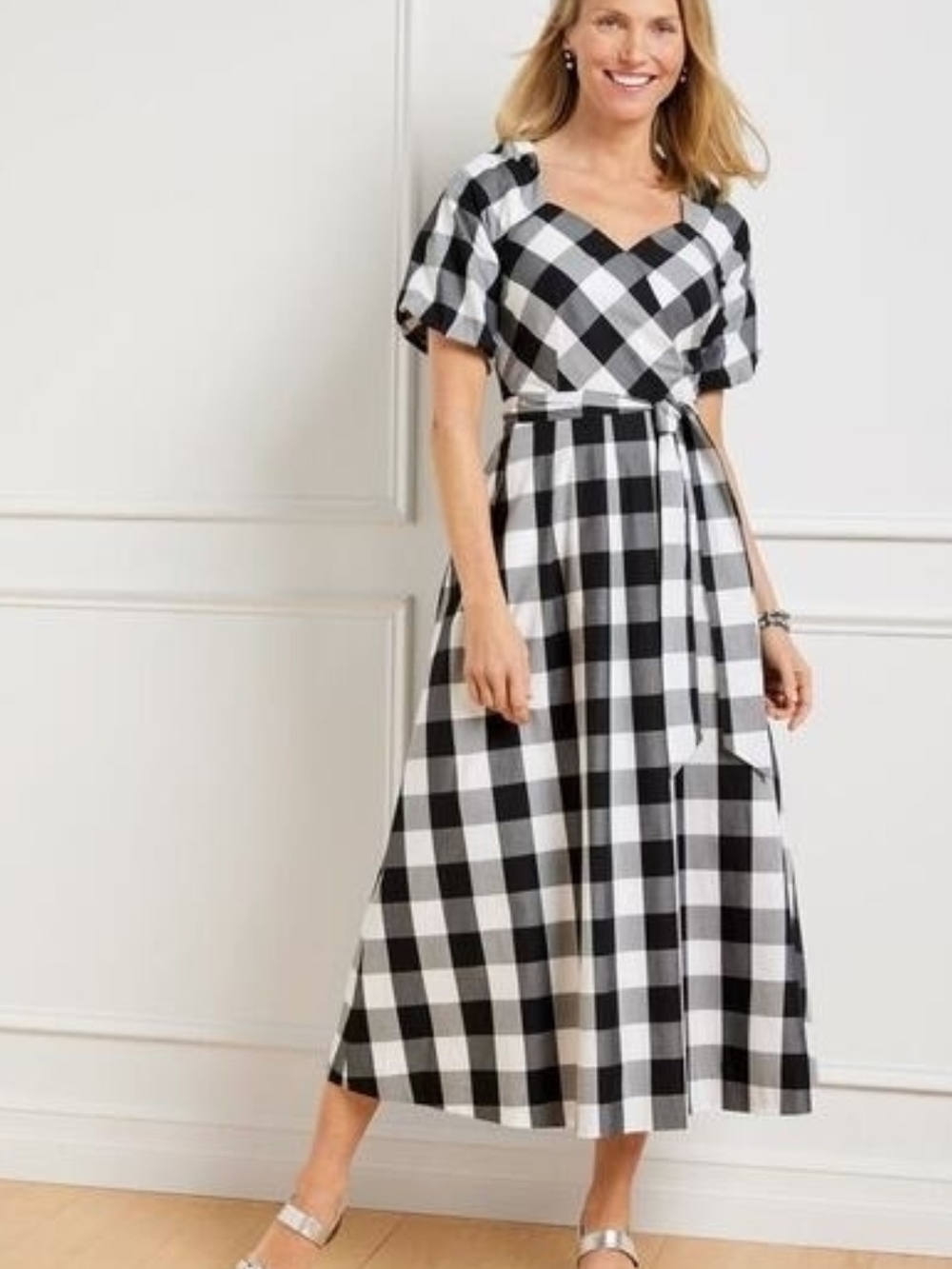 Black and White Gingham Faux-Wrap - WITH POCKETS!